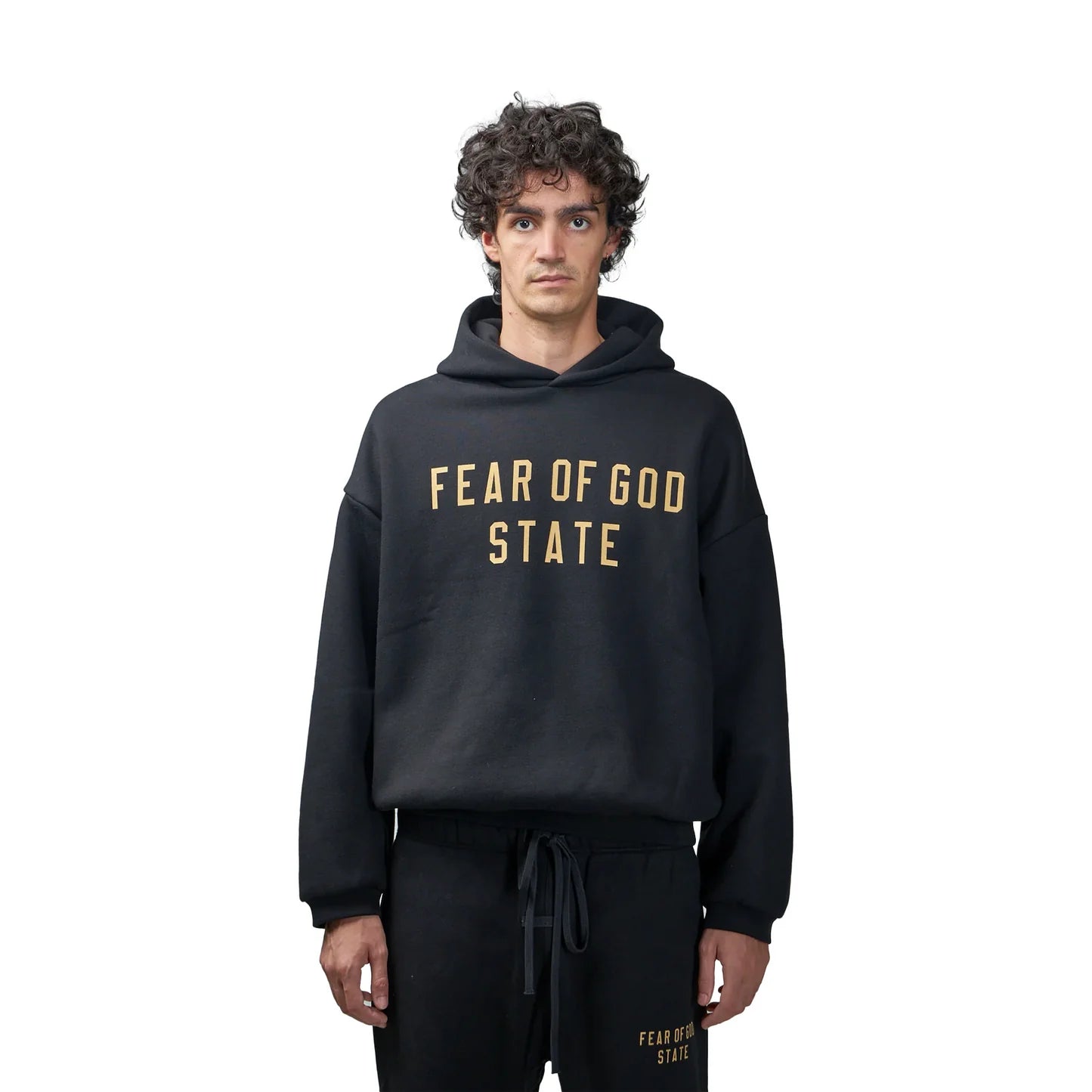 FearofGodEssentialsFleeceHoodieBlack_FW24_-ModelFront